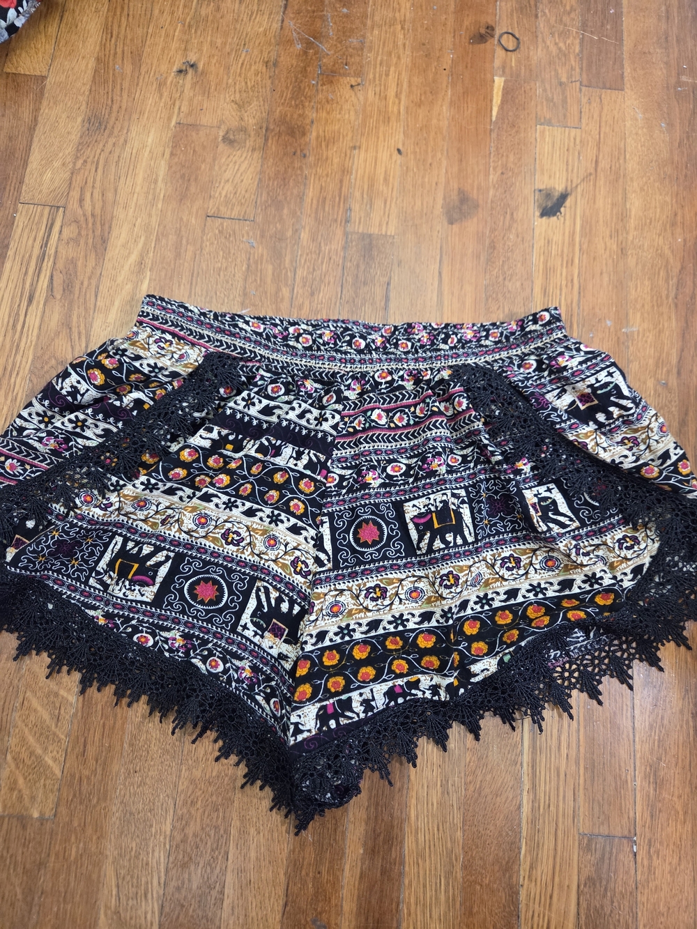Girl Revolution Black Shorts with Pink, Yellow & Crocht Detail